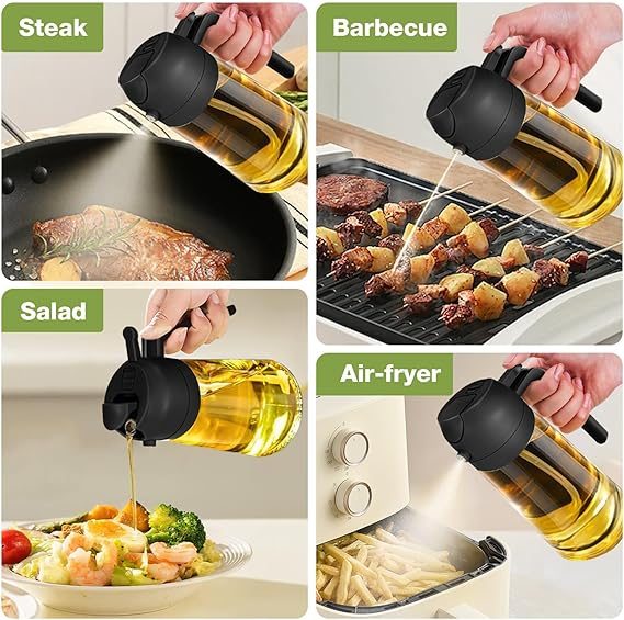 Glass Oil Sprayer & Dispenser Bottle 470ml – 2-in-1 Fine Mist & Pour for Healthy Cooking
