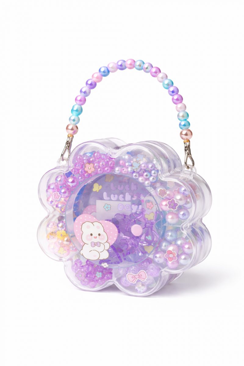 Cute Kawaii Flower Mini Handbag – Transparent Beaded Kids Purse (Colorful & Stylish