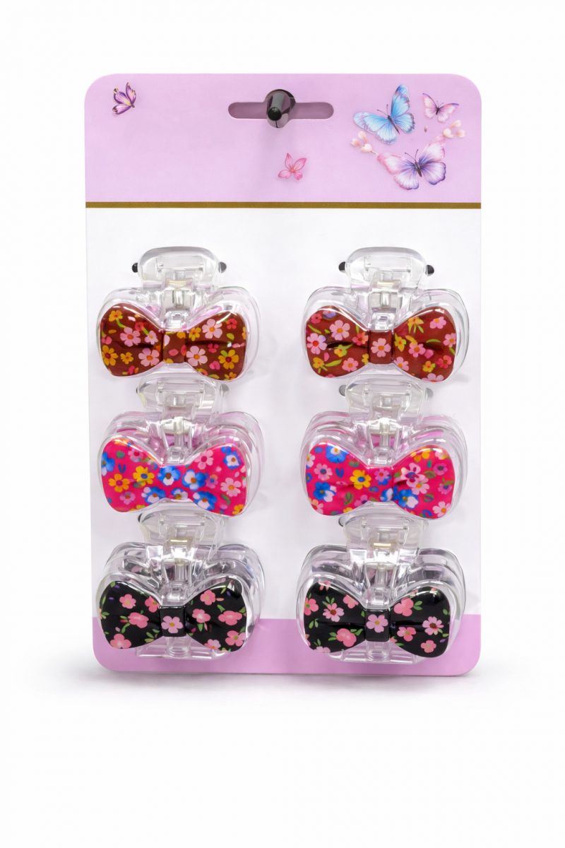 Colorful Bow Hair Clips Set for Kids – Mini Claw Clips Pack of 6 (Floral Design)