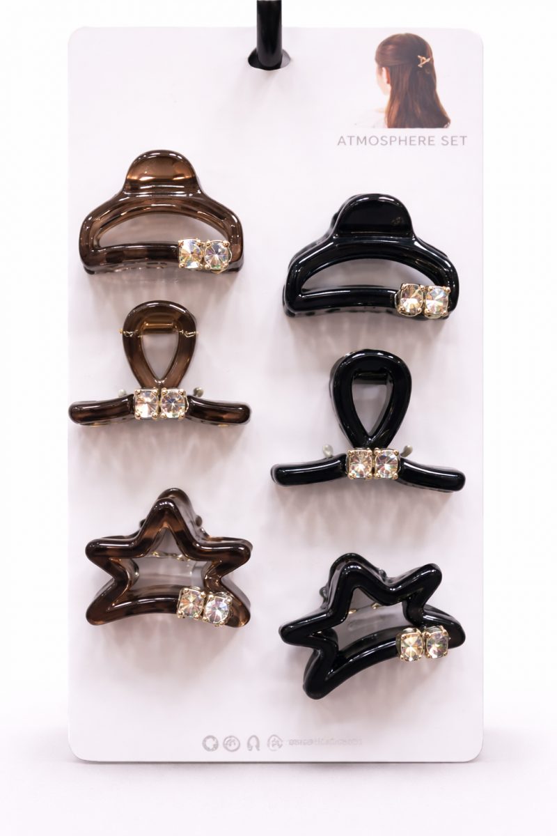 Stylish Mini Hair Claw Clips Set – 6 PCS Acrylic Design with Rhinestone (Korean Style)
