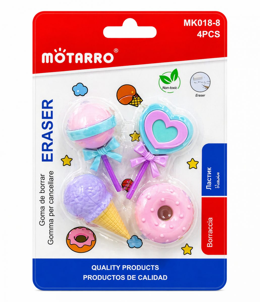 Cute Dessert Eraser Set (4PCS) – Fun Kids School Supplies