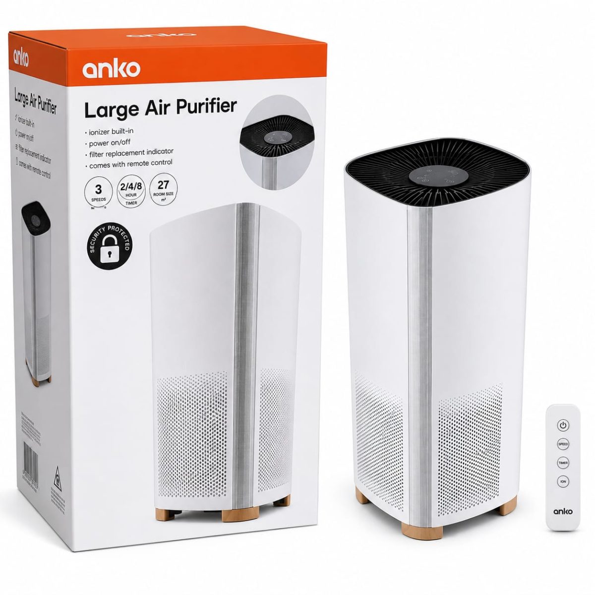 Anko Large Air Purifier – 27m² | Ionizer | Remote Control